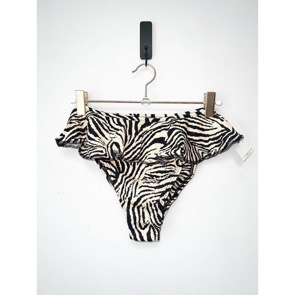 Montce Swim Zebra Micro Scrunch Tamarindo Ruffle Bikini Bottom Women Size Large - Picture 4 of 7